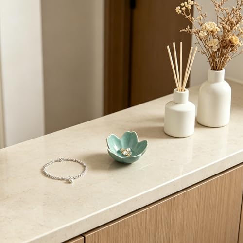 Floral Ceramic Jewelry Tray, 3.5" Ring Holder Trinket Bowl - color: cyan
