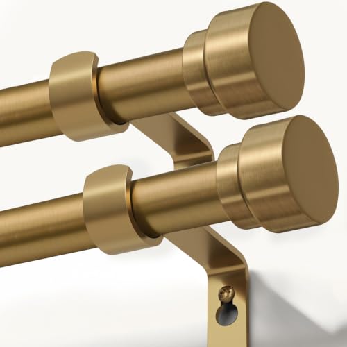 Oneach 2-Pack Antique Gold Heavy Duty Curtain Rods for Windows 28 to 48 Inch, 1 Inch Pole Adjustable Curtain Rod Set with Easy Installation and Modern Design - color: 017 Antique Gold, size: 16"-60"|2 Pack