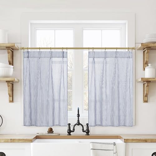 Lino Rosa Cabinet Curtains for Shelves Under Kitchen Sink,Cafe Style French Country Curtains for Living Room,Dark Blue,20 Inch Long - color: Navy Blue, size: 24"W x 20"L (Pack of 2)