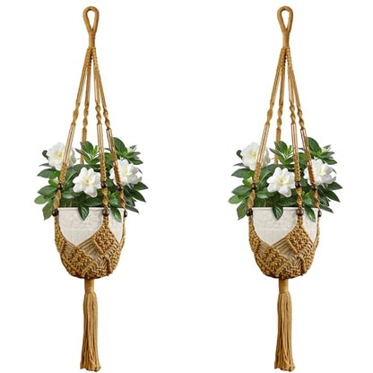 USLAI Macrame Plant Hanger, for Up to 6.5 Inch Pots, 35 Inch, Tan, 2 Pack - color: 35+35 Inch - Tan