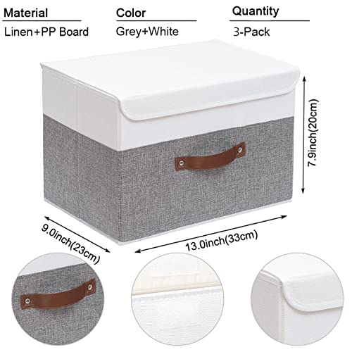 Yawinhe Collapsible Storage Bins,White/Grey,13.0x9.0x7.9in,3-Pack - color: White/Grey, size: M/(3 Pack)