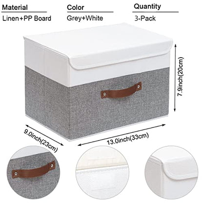 Yawinhe Collapsible Storage Bins,White/Grey,13.0x9.0x7.9in,3-Pack - color: White/Grey, size: M/(3 Pack)