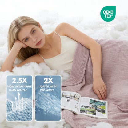 EMME Muslin Cotton Blanket Adults Heather Dusty Pink Throw XL 50"x70" - color: 06 - Dusty Pink, size: Large Throw (50" X 70")