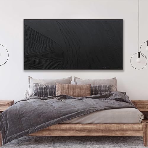 Large Framed Black Texture Abstract Canvas Wall Art for Living Room 29"x58" - color: Black, size: 58"L x 29"W
