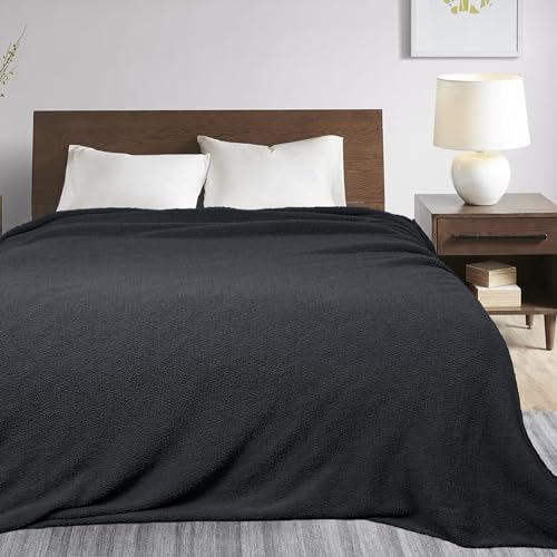 JOOJA Dark Grey Black Fuzzy Knitted Blanket, Soft Lightweight Plush Queen Size Blanket for Bed, Cozy Nights, Charcoal Grey, 90x90 - color: Charcoal Grey, size: 90x90