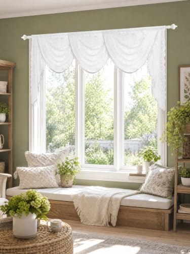 Molaxhome White Lace Window Valance Curtains Swag Victorian Gothic Style - color: White, size: 98.4"W x 41.3"L (Pack of 1)