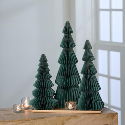 Pine Set of 3 Winter Honeycomb Paper Trees (Large Set 3 Pine) - color: Large Set 3 Pine