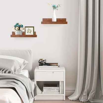Muzilife 12" Small Floating Shelves Wood Wall Shelf with Lip, 4Pcs, Brown - color: Walnut Brown, size: 12"-4pcs