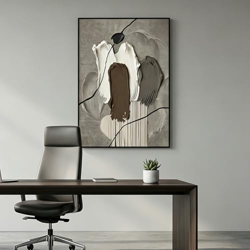 QKF 3Pcs Brown Abstract 3D Texture Black Aluminum Frame Canvas Wall Art - color: Taupe & Beige