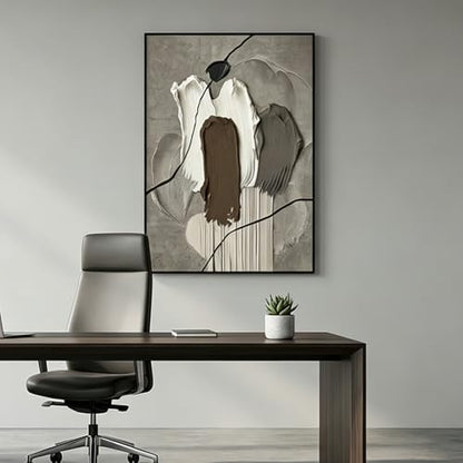 QKF 3Pcs Brown Abstract 3D Texture Black Aluminum Frame Canvas Wall Art - color: Taupe & Beige