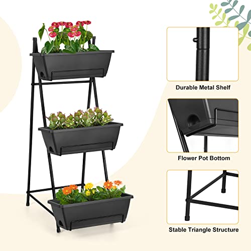 3 Tier Vertical Garden Planter Small Raised Garden Bed Freestanding Plastic Raised Planter Boxes Herb Planter Stand with Removable Tray for Indoor Outdoor Herbs Flowers Vegetables Plants Grey - color: Gray