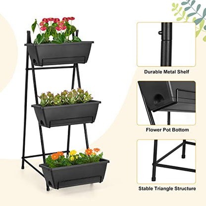 3 Tier Vertical Garden Planter Small Raised Garden Bed Freestanding Plastic Raised Planter Boxes Herb Planter Stand with Removable Tray for Indoor Outdoor Herbs Flowers Vegetables Plants Grey - color: Gray