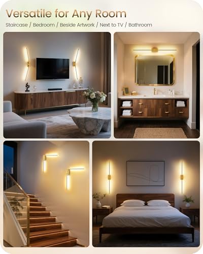 38.6" Wireless Battery Operated Wall Sconces Set of Two,Rechargeable Lamp with Remote, DIY Rotation, 10000mAh Battery, Touch Dimmable Lights for Living Room Hallway Bedroom, Gold D08YBP205 - color: Gold, size: 38.6 Inches