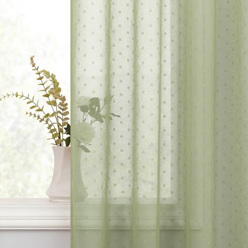 Pitalk Sage Green Sheer Curtains 84 Inch Polka Dots Pattern Voile Drapes - color: Sage Green, size: 52"W x 84"L (Pack of 2)