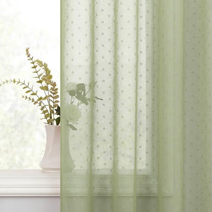 Pitalk Sage Green Sheer Curtains 84 Inch Polka Dots Pattern Voile Drapes - color: Sage Green, size: 52"W x 84"L (Pack of 2)
