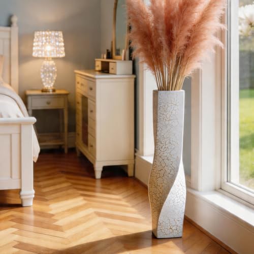 Extra Tall Floor Vase 27.5 Inch, White Resin Vases with Gold Web Pattern, Large Modern Vase for Living Room Corner Bedroom Entryway, Decorative Vase for Pampas Grass Dried Flowers Branches - size: 27.56 IN