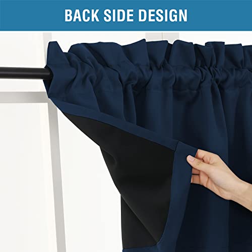 H.VERSAILTEX 100% Blackout Valances for Windows,Kitchen Valance Set of 2, Small Short Modern Rod Pocket Valances Curtains for Living Room Bathroom Cafe Laundry Basement, 52" x 18", Navy - color: Navy
