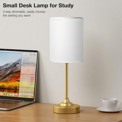 Fenmzee Gold Bedside Lamp for Bedroom - 3-Way Dimmable Touch Table Lamp - color: White Shade-Gold Base, size: 14"