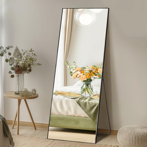 DUMOS 15"x56" Full Length Floor Mirror, Full Body Mirror - color: Black-rect Edge, size: 56"L x 15"W