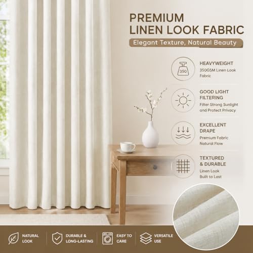 Pinch Pleat 70 inch Long Linen Curtains 2 Panels Set for Window - color: Natural Linen, size: 40"W x 70"L (Pack of 2)