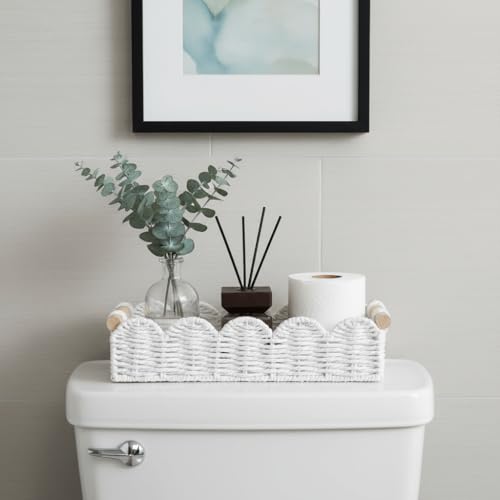 CubesLand Toilet Paper Storage Basket Organizer, Small Wicker Decor Basket - color: White, size: s - 12.99 X 6.3 X 3.15in