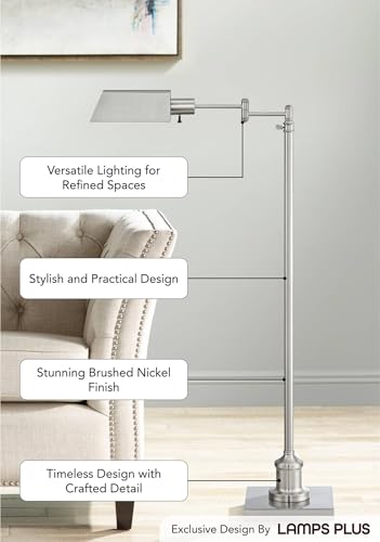 Jenson Brushed Nickel Adjustable Swing Arm Pharmacy 54" Tall Floor Lamp - color: Silver Brushed Nickel