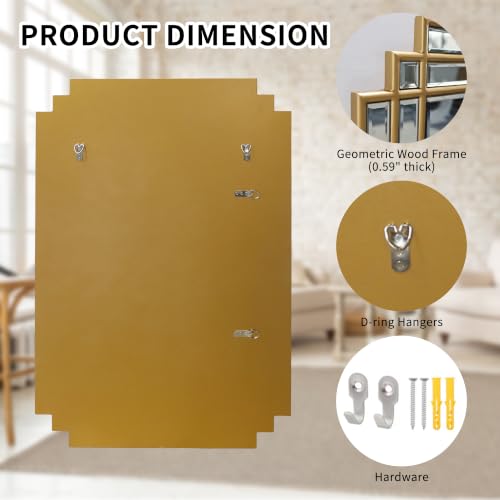 36"x24" Rectangle Beveled Wall Mirror with Gold Geometric Frame - color: Gold, size: 36"L x 24"W
