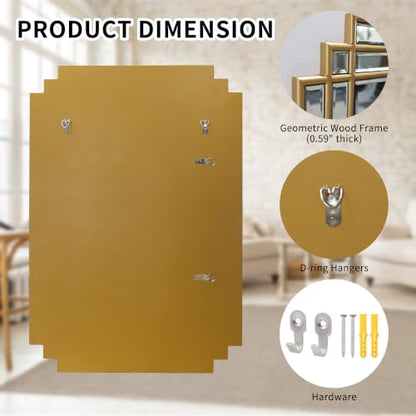 36"x24" Rectangle Beveled Wall Mirror with Gold Geometric Frame - color: Gold, size: 36"L x 24"W