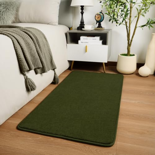 Amearea Modern Washable Runner Rugs, 2x4 Olive Green Bedroom Runner Rug - color: Olive Green, size: 2' x 4' (Runner)