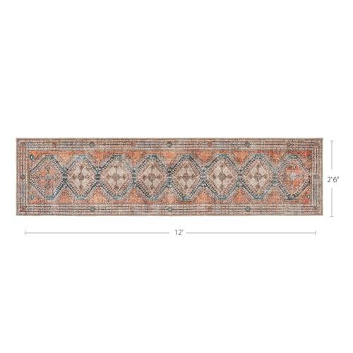 Knot Tangelo 2'6" x 12' Orange & Blue Runner Rug - Persian-Inspired Design - size: 2'6" x 12' (Rectangular)
