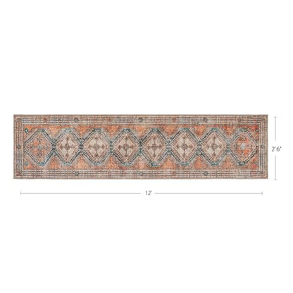 Knot Tangelo 2'6" x 12' Orange & Blue Runner Rug - Persian-Inspired Design - size: 2'6" x 12' (Rectangular)