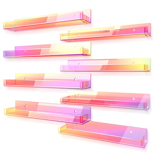 8 Pack 15 Inch Iridescent Acrylic Floating Wall Shelves, Rainbow Shelves - color: 15in-iridescent-8 Pack