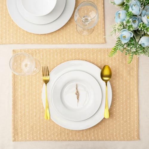 Cotton Placemats Set of 6-13x19 Inch, Diamond Quilted Place Mats, Durable & Elegant for Dining Table, Wedding, Restaurant, Machine Washable, Oeko-TEX Certified - Beige - color: Beige - Diamond Quilted