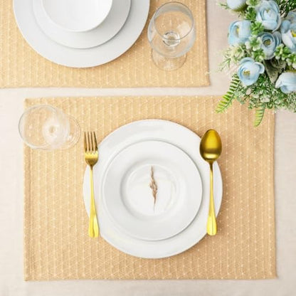 Cotton Placemats Set of 6-13x19 Inch, Diamond Quilted Place Mats, Durable & Elegant for Dining Table, Wedding, Restaurant, Machine Washable, Oeko-TEX Certified - Beige - color: Beige - Diamond Quilted