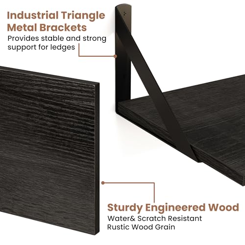 Axeman 48 Inch Floating Shelves, 8 Inch Deep Black Wall Shelves Set of 2 - color: Black, size: 47.3 Inch