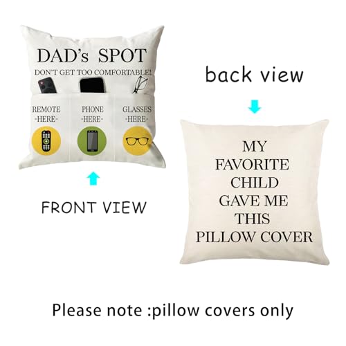 ONFAON Father's Day Throw Pillow Case, Dad's Spot Throw Pillow Covers 18 x 18 Inch，Dad Gifts from Daughter Son，Birthday Christmas Thanksgiving Day Gifts for Papa Stepdad ，3-Pocket - color: Dad 3-pocket