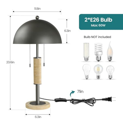 Gray Bedside Table Lamp Set 2 Mid Century Modern Tavertine Nightstand Lamp - color: Gray