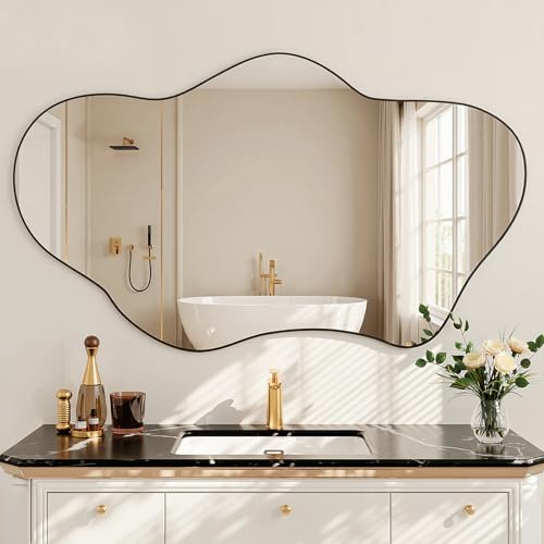 Irregular Wall Mirror, 24"x36" Wavy Cloud Bathroom Vanity Mirrors - size: 36"L x 24"W