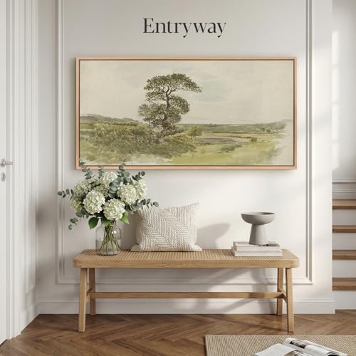 Large Wood Framed Canvas Wall Art, The Lone Oak Landscape Decor, 20x40 IN - color: Lone Oak