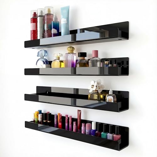 4 Pack 15 Inch Black Acrylic Floating Wall Shelves, Kids Bookshelf - color: 15in-black