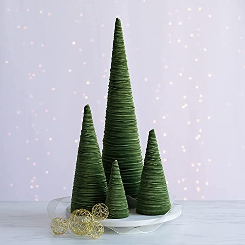 Your Heart's Content Velvet Trees Set of 4 Olive, Modern Mantle, Elegant Entryway, Green Valentine Tree Tabletop, Holiday Table Centerpiece, Cozy Gift for (Olive) - color: Olive