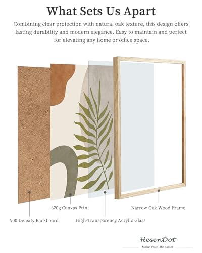 HesenDot Natural OAK Wood Abstract Leaf Framed Wall Art,12x16in - color: Sage Green Leaf Shapes