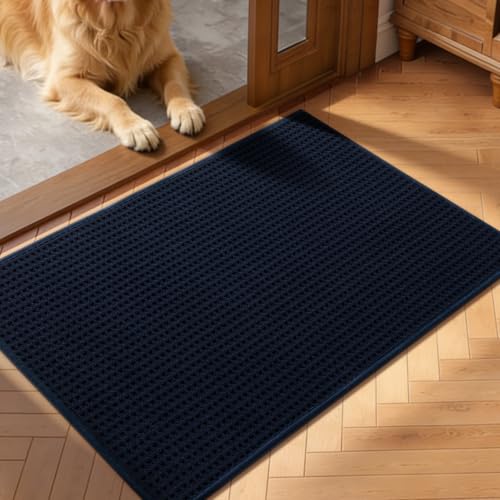 YIHOUSE Indoor Door Mat 20" x 32", Non-Slip Washable Entryway Mat, Dirt Trapper Absorbent Entrance Mat, Low Profile Floor Mat for Front/Back Door, Entryway, Dark Blue - color: Dark Blue, size: 20"x32" (Rectangular)