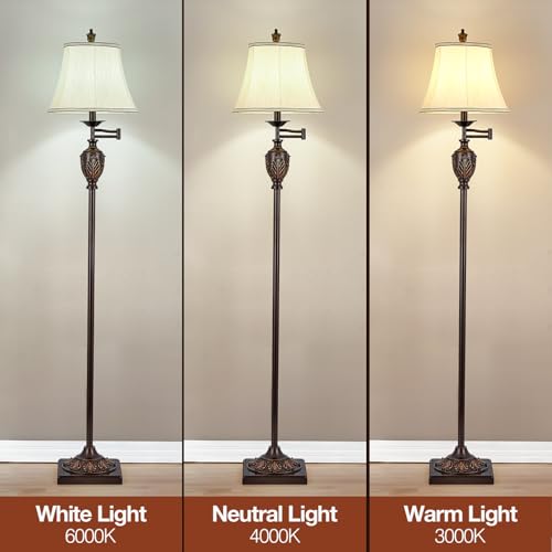Traditional Floor Lamp with 350° Swing Arm,3 Color Temperatures,Dark Brown - color: Brown