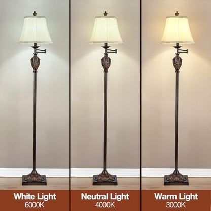 Traditional Floor Lamp with 350° Swing Arm,3 Color Temperatures,Dark Brown - color: Brown