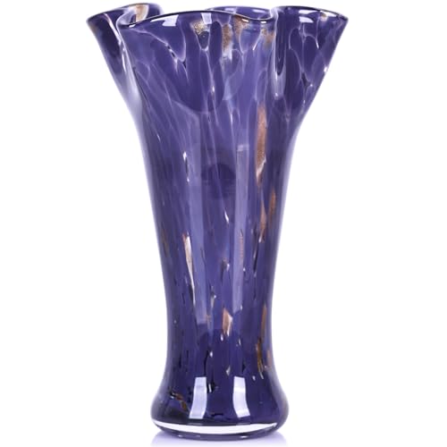 9.0" H Purple Glass Vases for Flower, Unique Hand Blown Glass Vase - color: Purple