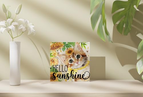 Yellow Summer Office Decor, Sunflower Cat Door Decoration - color: Hello Sunshine Cat