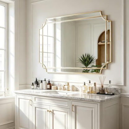 48"x32" Large Rectangle Beveled Mirror with Gold Geometric Frame - color: Gold, size: 48"L x 31.6"W