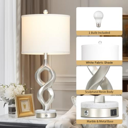 Cinyirong 30" Tall Silver Sculptural Table Lamp for Living Room & Bedroom - color: Silver (1 Pack)