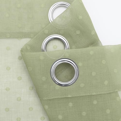 Pitalk Sage Green Sheer Curtains 84 Inch Polka Dots Pattern Voile Drapes - color: Sage Green, size: 52"W x 84"L (Pack of 2)